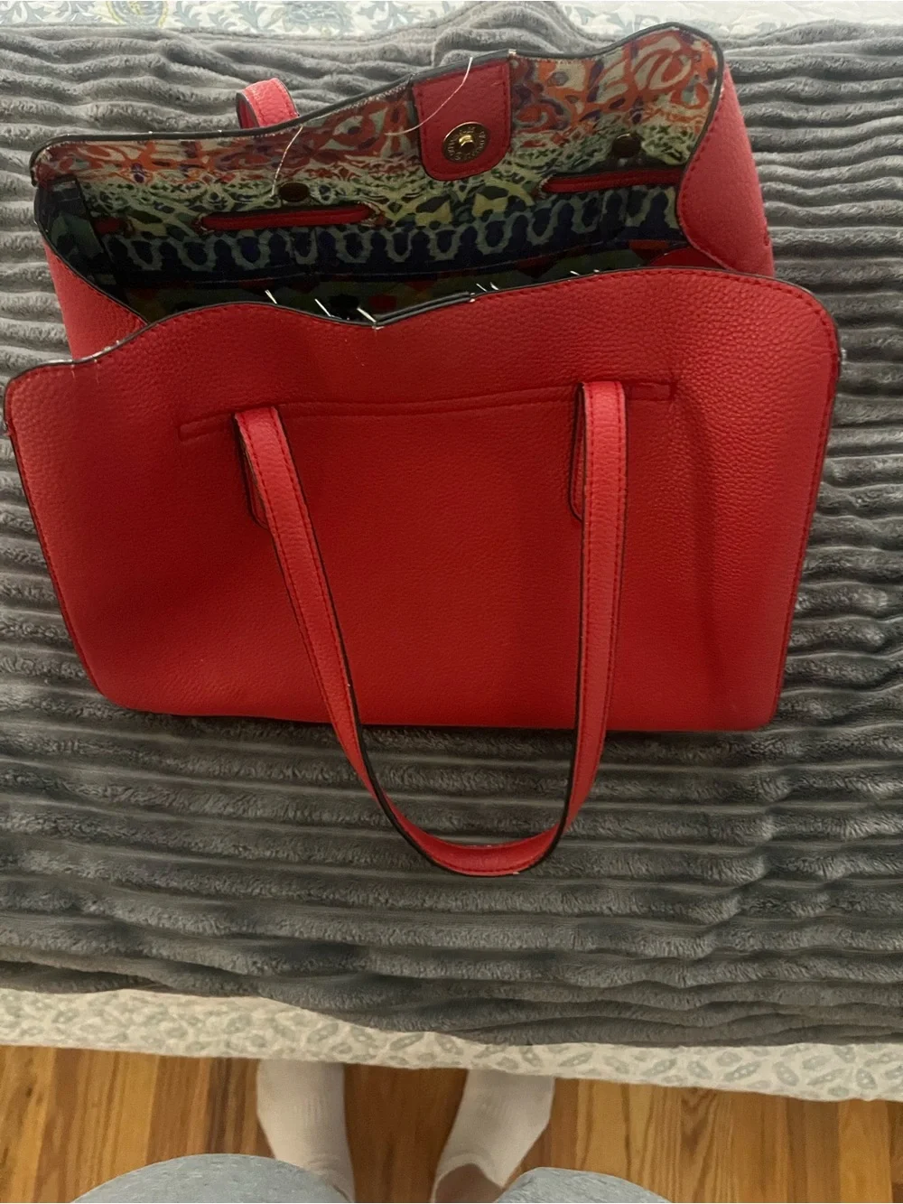 & Other Stories Red Tote with Multicolor Printed Interior